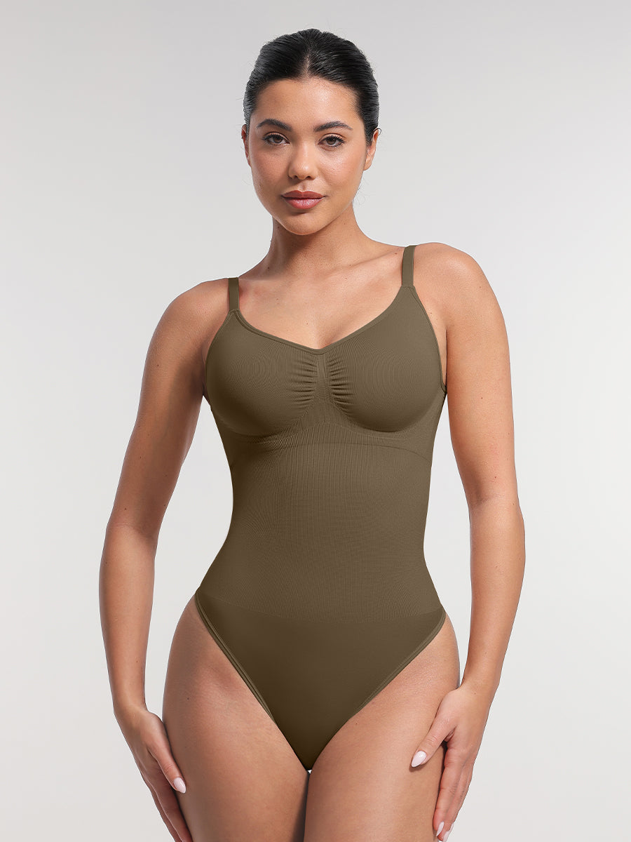 SculptiqStyles™ Seamless Tummy Control Thong Bodysuit with Removable Pads