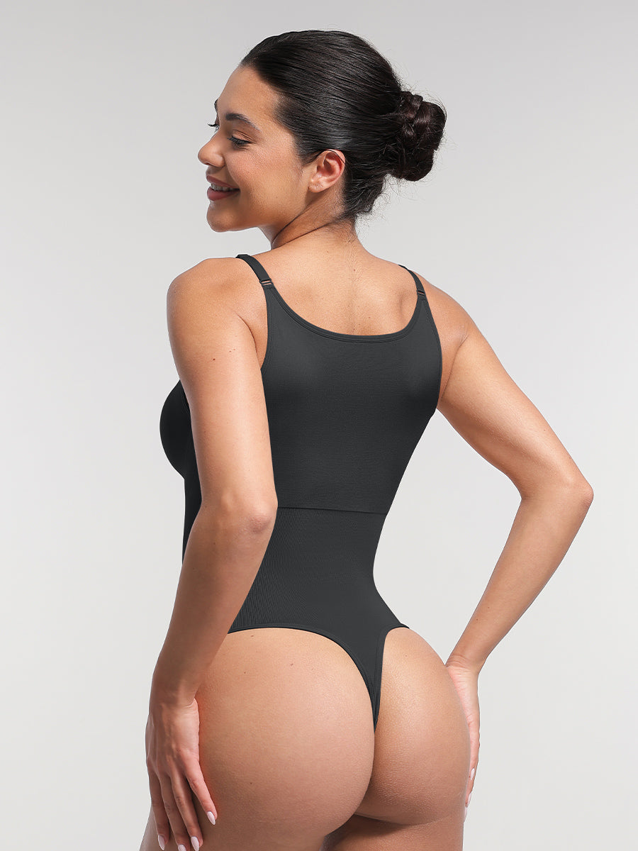 SculptiqStyles™ Seamless Tummy Control Thong Bodysuit with Removable Pads