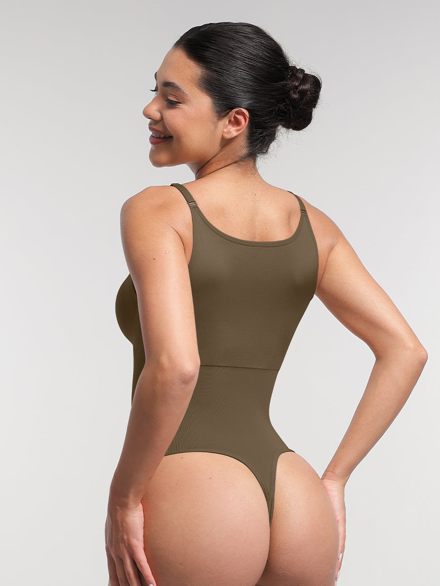 SculptiqStyles™ Seamless Tummy Control Thong Bodysuit with Removable Pads