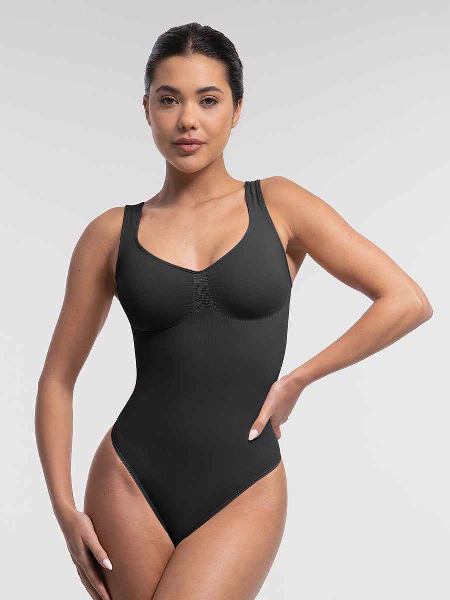 SculptiqStyles™ Seamless Thong Bodysuit with Bust Support & Tummy Control