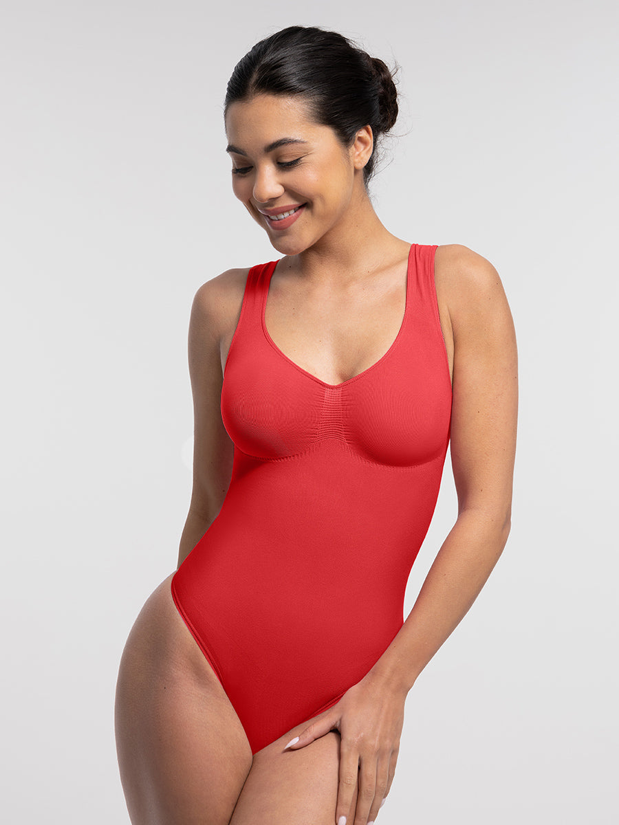 SculptiqStyles™ Seamless Thong Bodysuit with Bust Support & Tummy Control