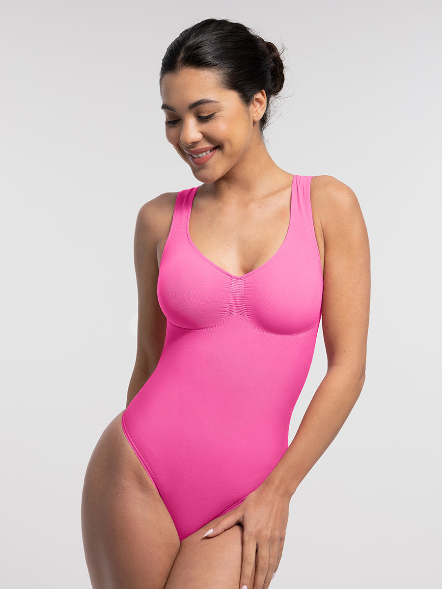 SculptiqStyles™ Seamless Thong Bodysuit with Bust Support & Tummy Control