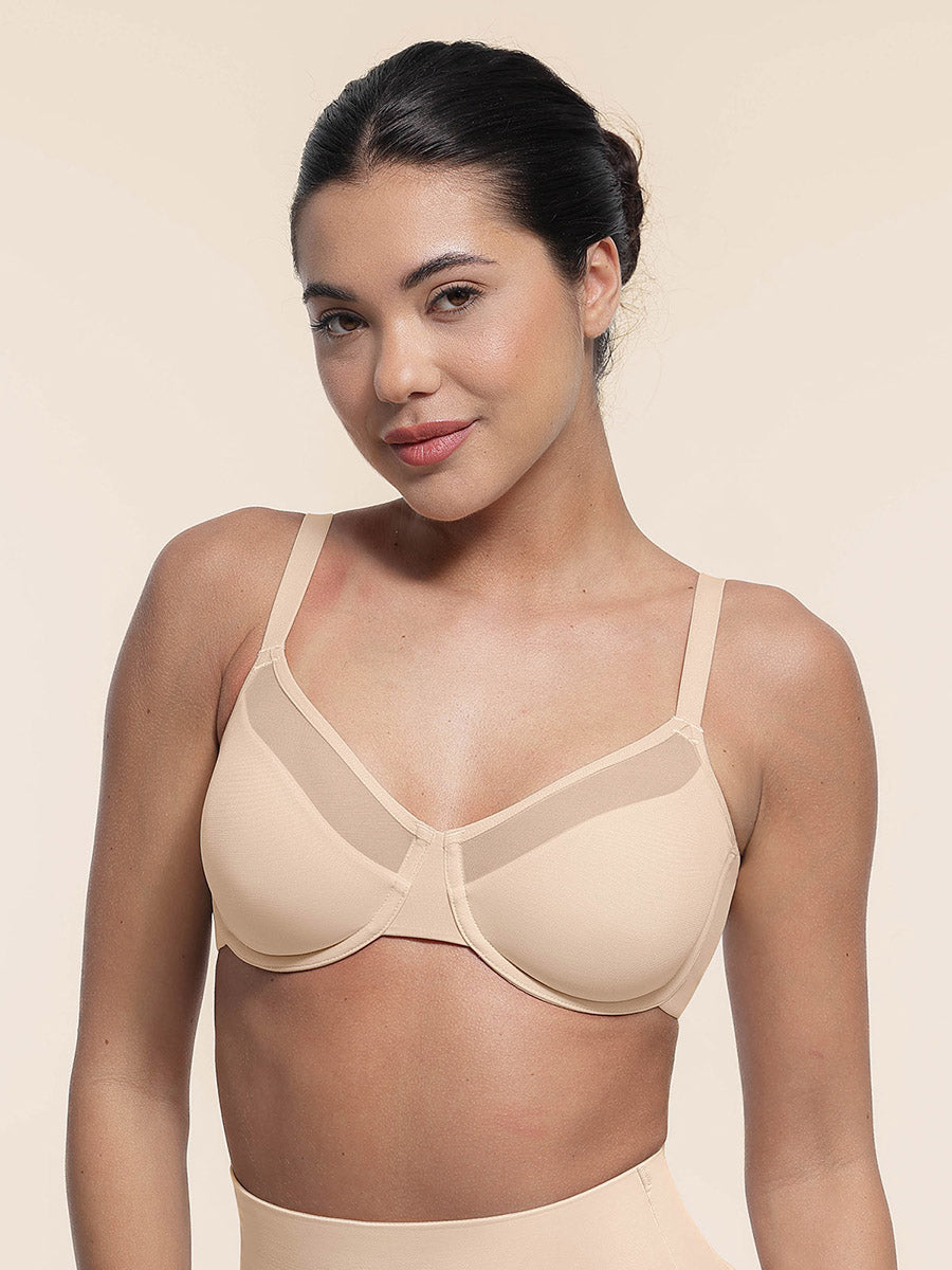 SculptiqStyles™ Sheer Mesh Full-Coverage Underwire Bra with Adjustable Straps