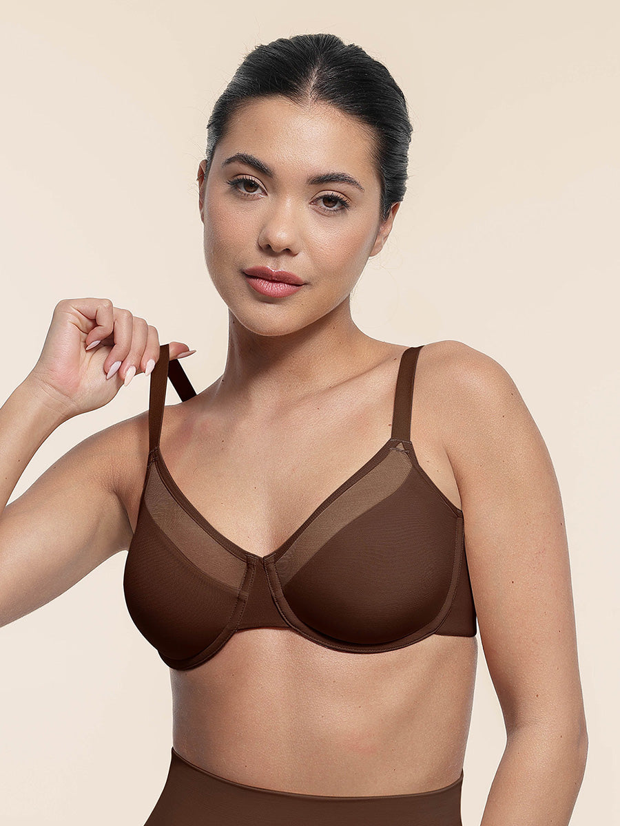 SculptiqStyles™ Sheer Mesh Full-Coverage Underwire Bra with Adjustable Straps