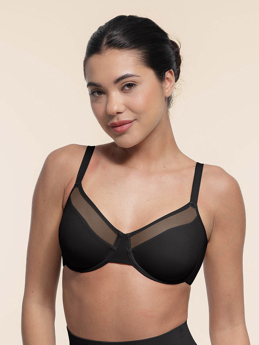 SculptiqStyles™ Sheer Mesh Full-Coverage Underwire Bra with Adjustable Straps