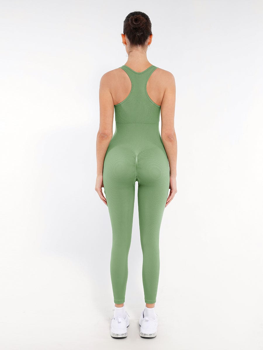 SculptiqStyles™ Zip-Front Full-Length Racerback 2-in-1 Sport Shaping Jumpsuit