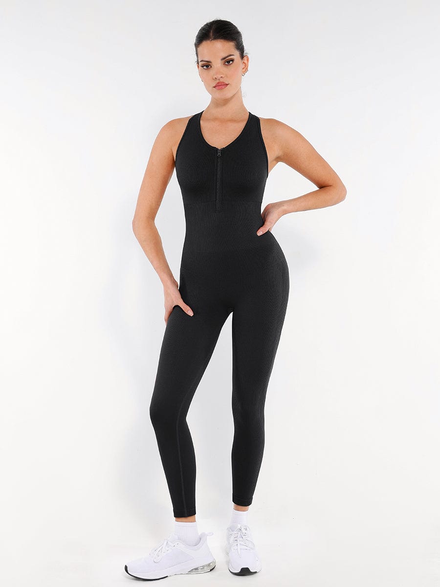 SculptiqStyles™ Zip-Front Full-Length Racerback 2-in-1 Sport Shaping Jumpsuit