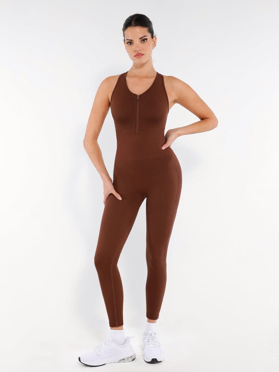 SculptiqStyles™ Zip-Front Full-Length Racerback 2-in-1 Sport Shaping Jumpsuit