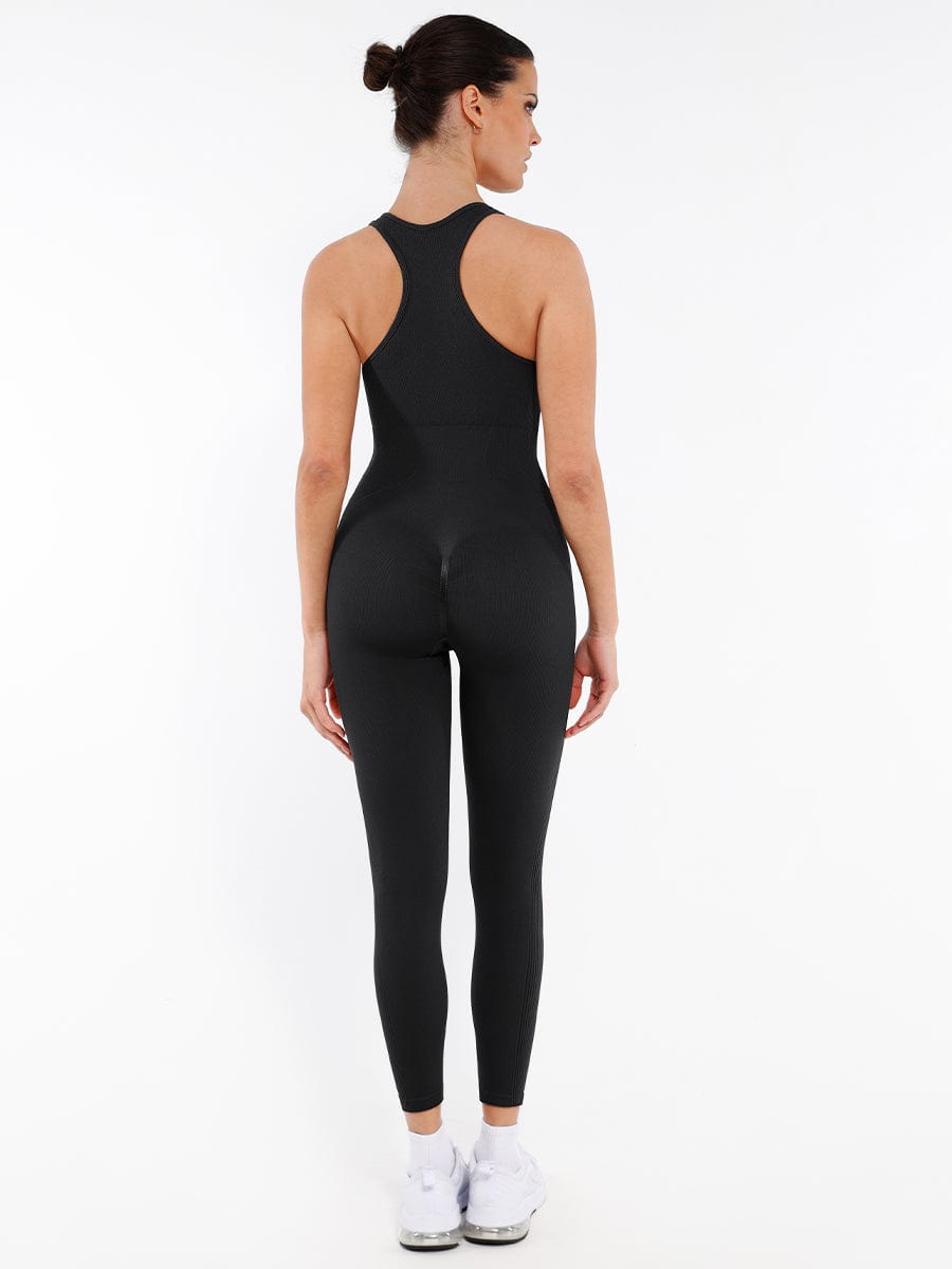 SculptiqStyles™ Zip-Front Full-Length Racerback 2-in-1 Sport Shaping Jumpsuit