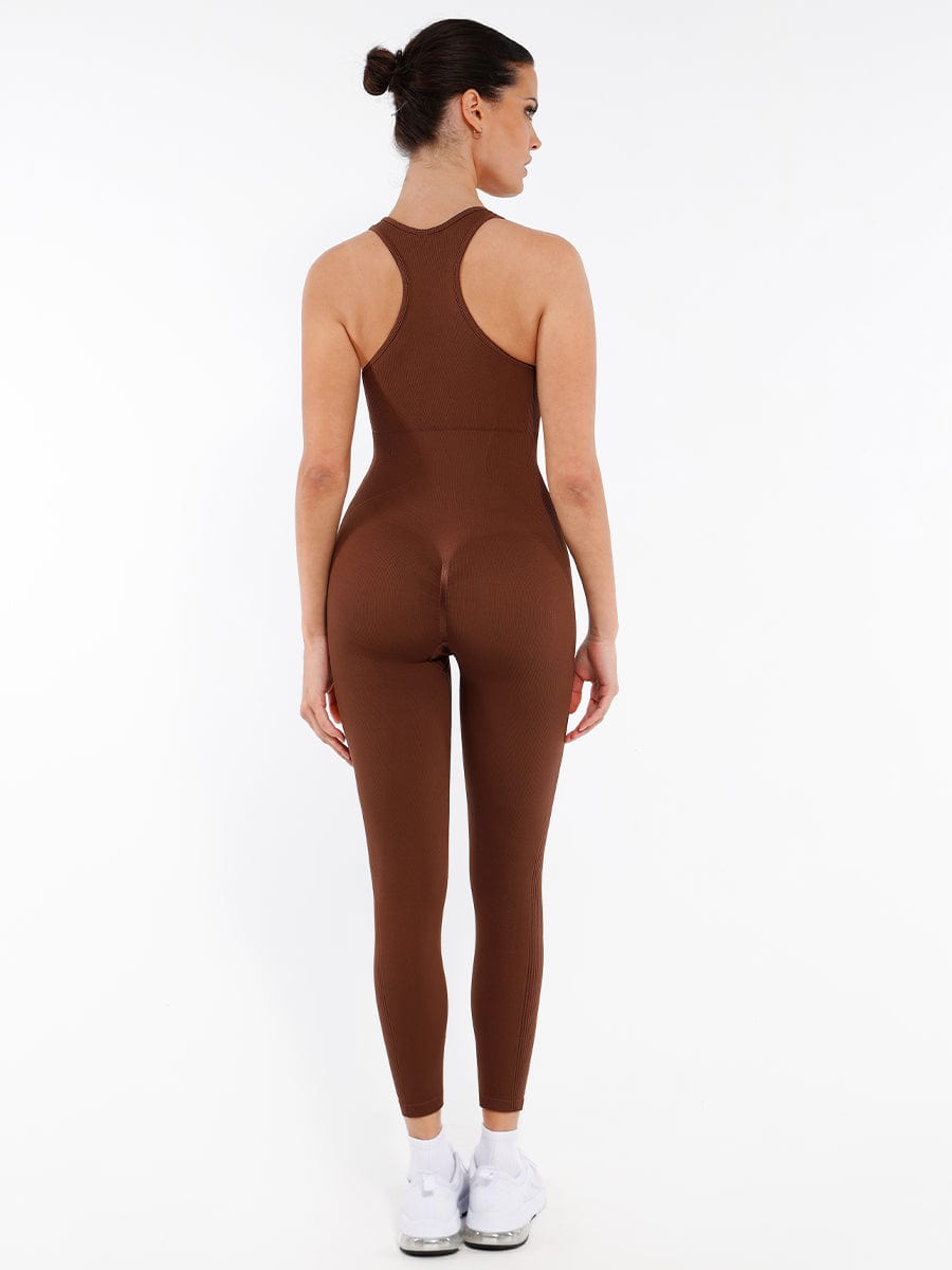 SculptiqStyles™ Zip-Front Full-Length Racerback 2-in-1 Sport Shaping Jumpsuit