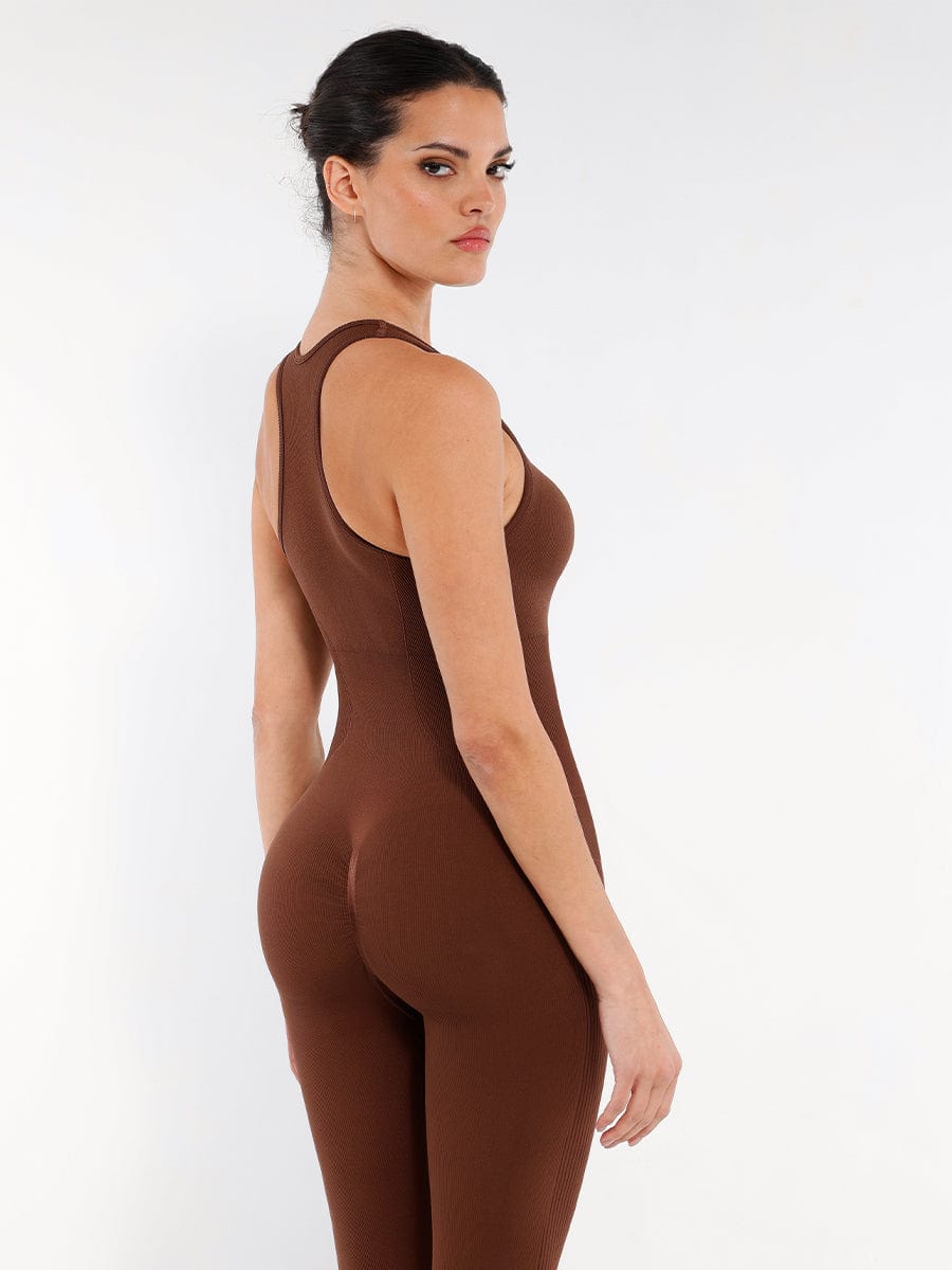 SculptiqStyles™ Zip-Front Full-Length Racerback 2-in-1 Sport Shaping Jumpsuit