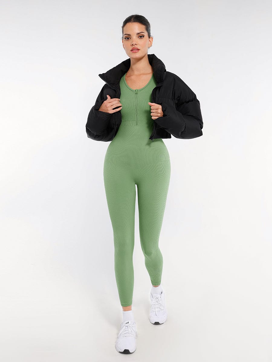 SculptiqStyles™ Zip-Front Full-Length Racerback 2-in-1 Sport Shaping Jumpsuit