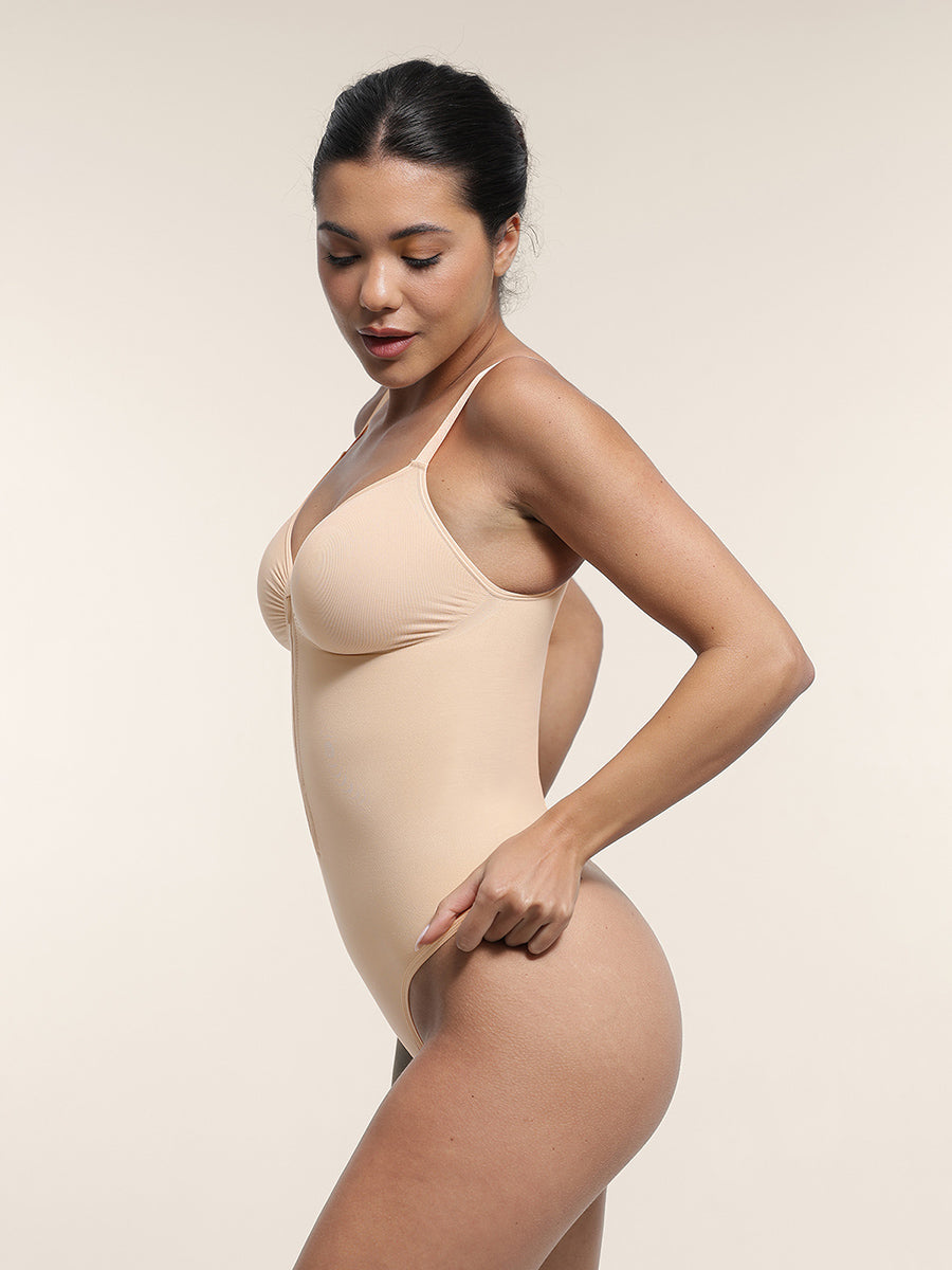 SculptiqStyles™ Seamless Plunge Neck Bodysuit with Inner Support Clips