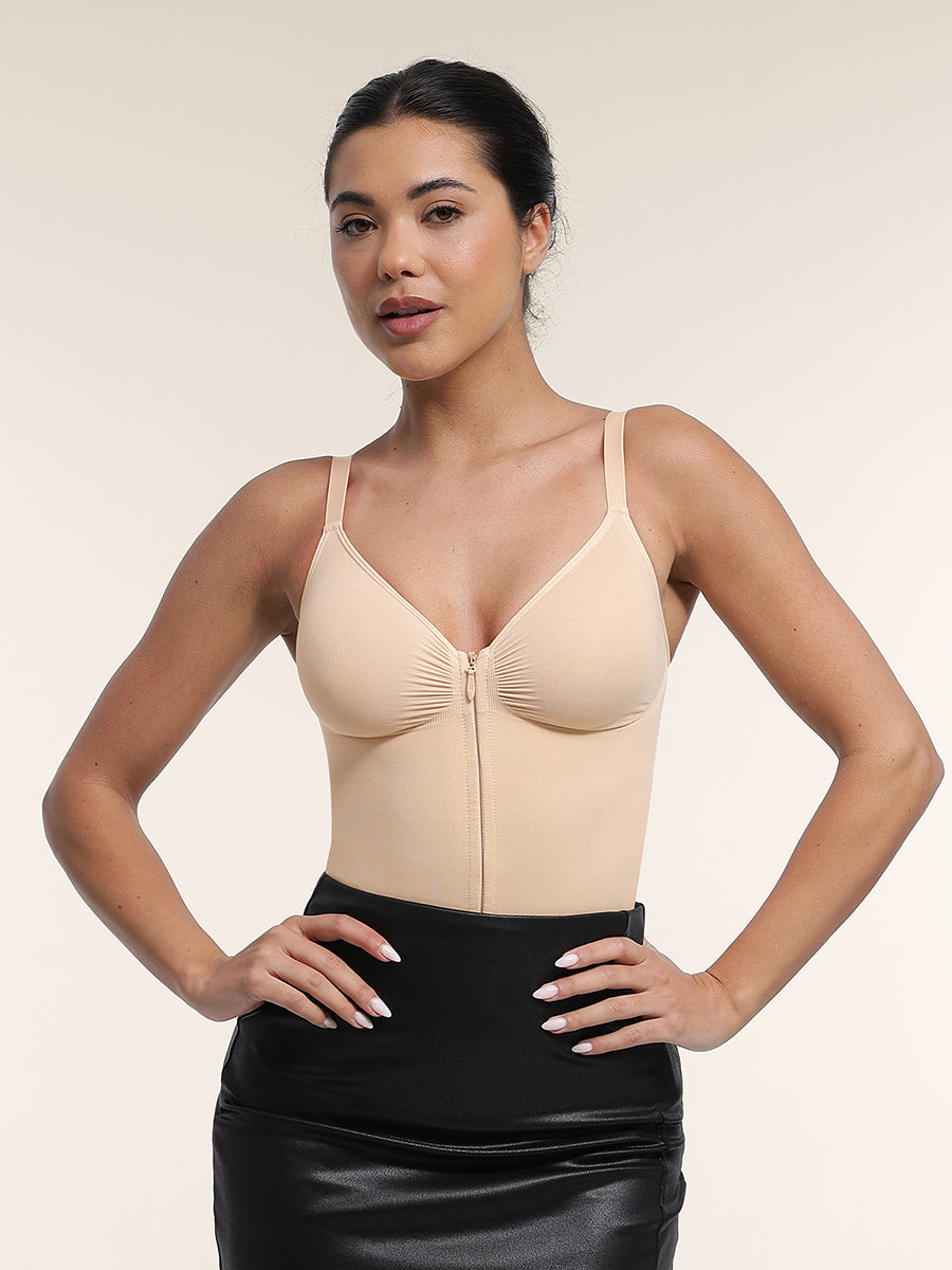 SculptiqStyles™ Seamless Plunge Neck Bodysuit with Inner Support Clips