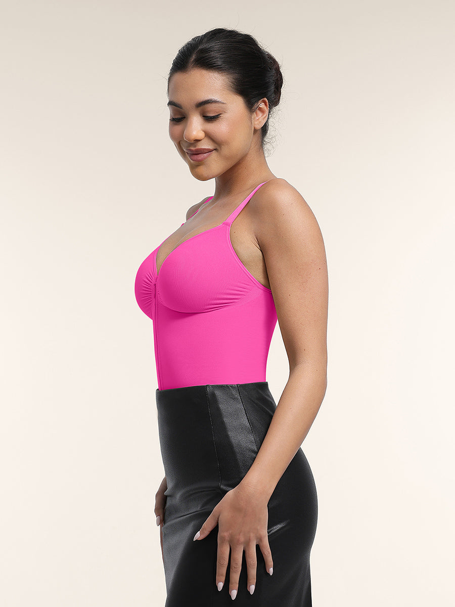 SculptiqStyles™ Seamless Plunge Neck Bodysuit with Inner Support Clips