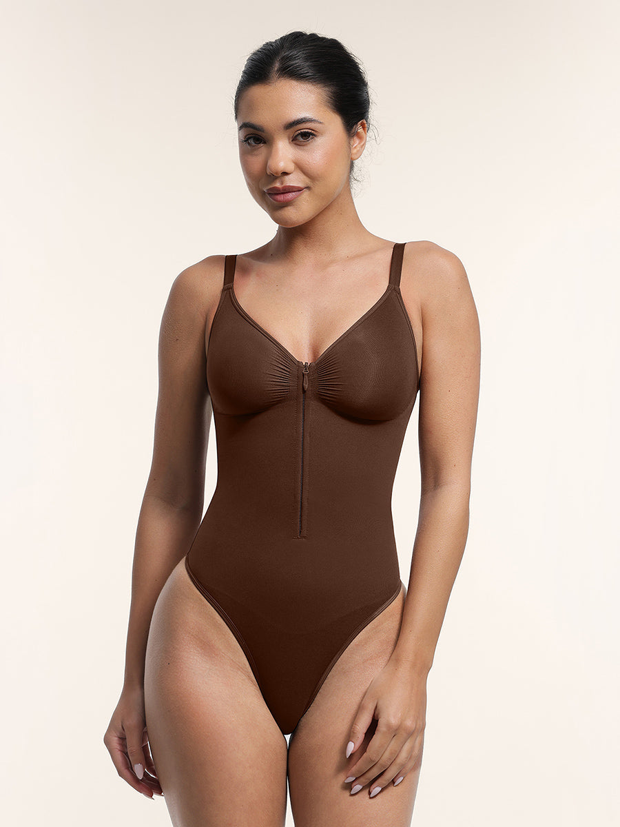 SculptiqStyles™ Seamless Plunge Neck Bodysuit with Inner Support Clips