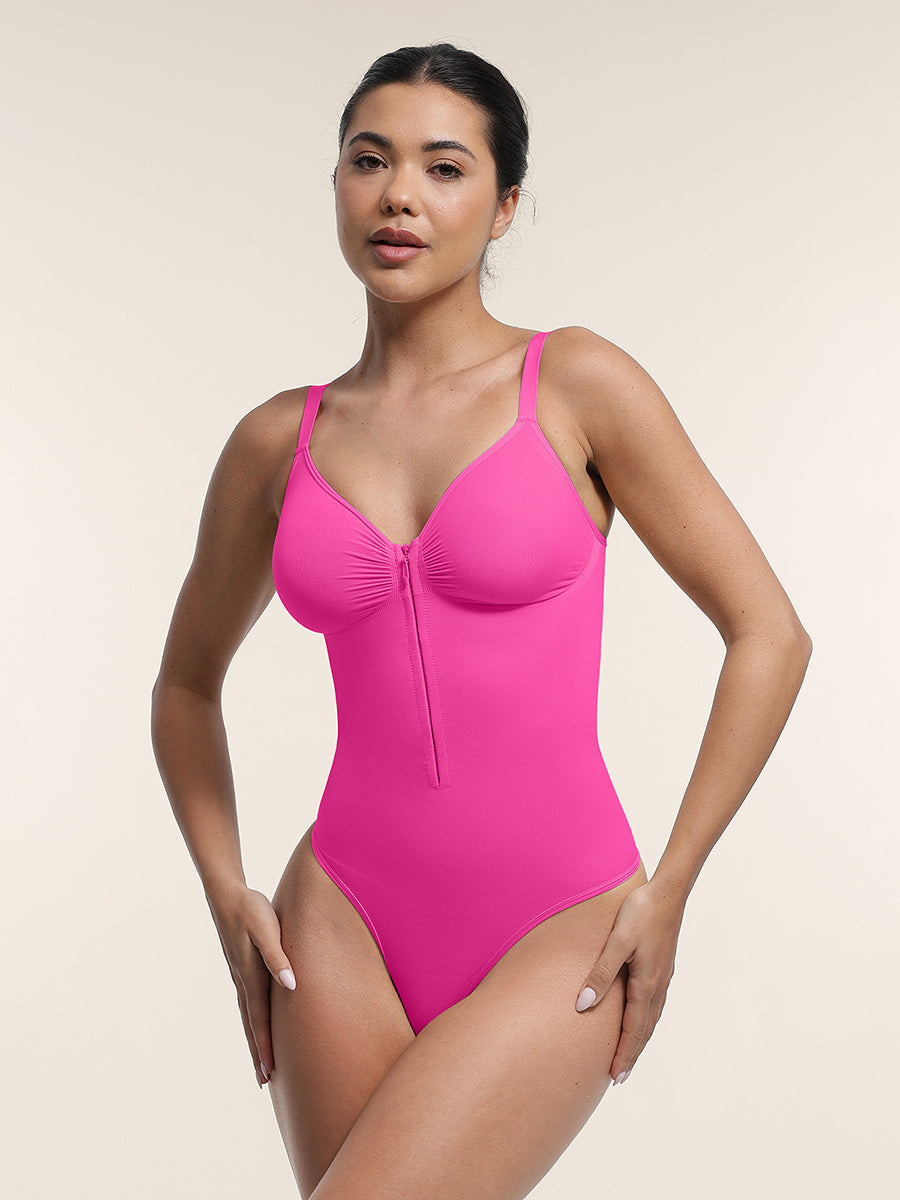 SculptiqStyles™ Seamless Plunge Neck Bodysuit with Inner Support Clips