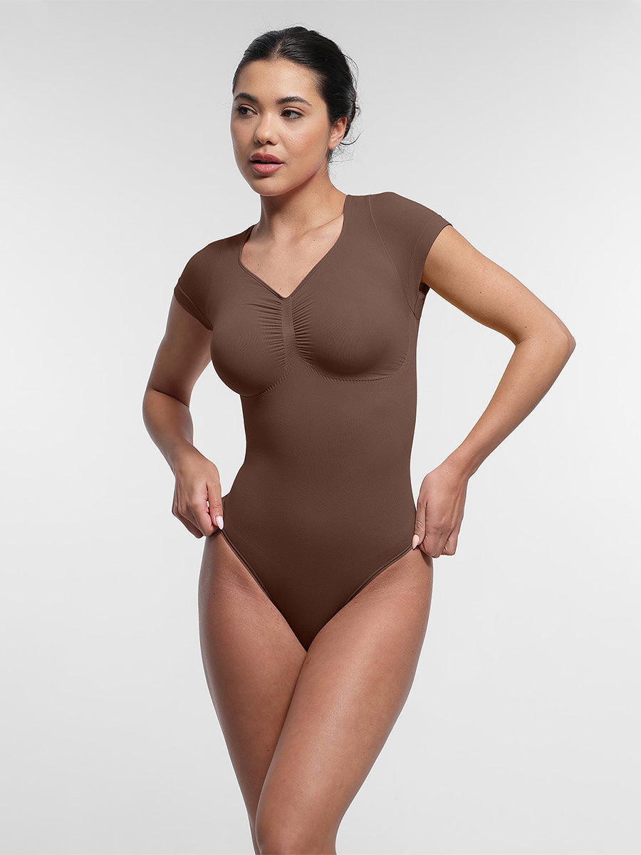 SculptiqStyles™ Seamless Thong Bodysuit with Bust Support & Tummy Control