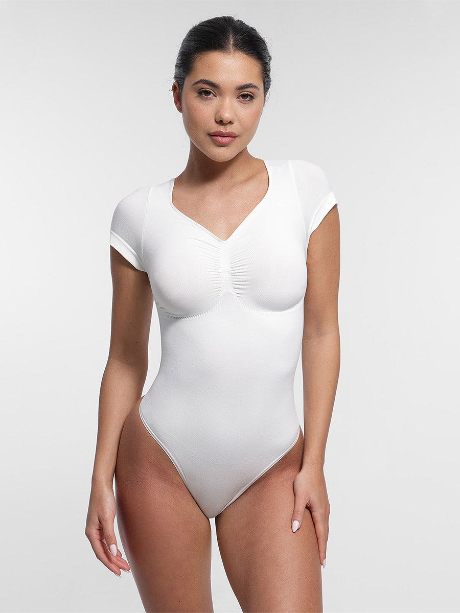 SculptiqStyles™ Seamless Thong Bodysuit with Bust Support & Tummy Control