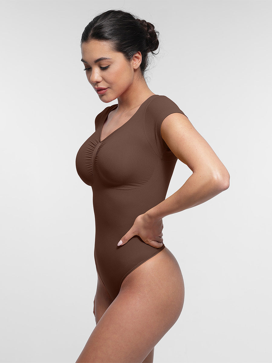 SculptiqStyles™ Seamless Thong Bodysuit with Bust Support & Tummy Control