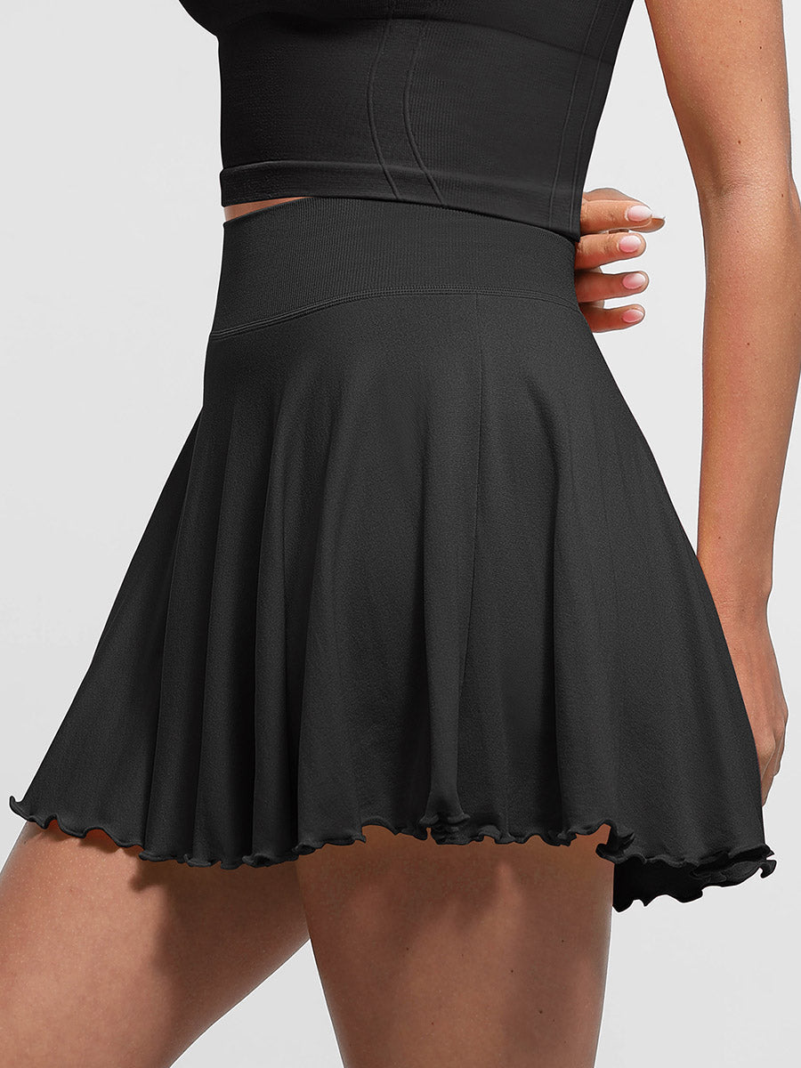 SculptiqStyles™ Mid-Waist Flared Skirt with Built-In Shorts & Pockets