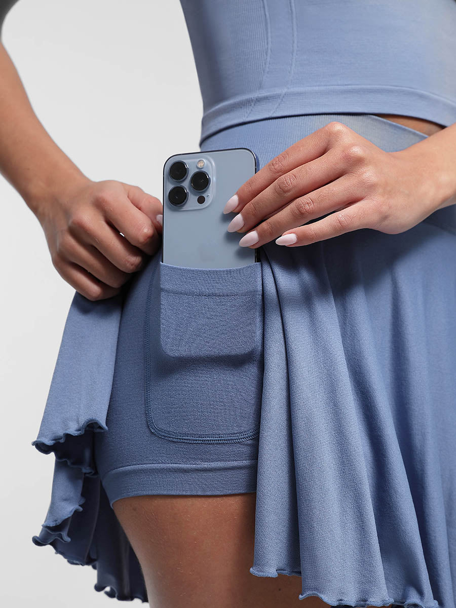 SculptiqStyles™ Mid-Waist Flared Skirt with Built-In Shorts & Pockets