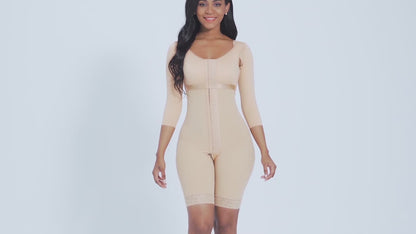 SculptiqStyles™Lace-Trimmed Body Shaper with Sleeves and Excellent Elasticity