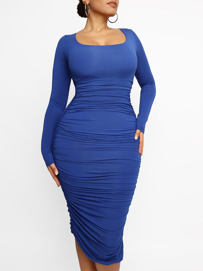 Wholesale Square-neck Long-sleeve Bodycon Tummy control Dress