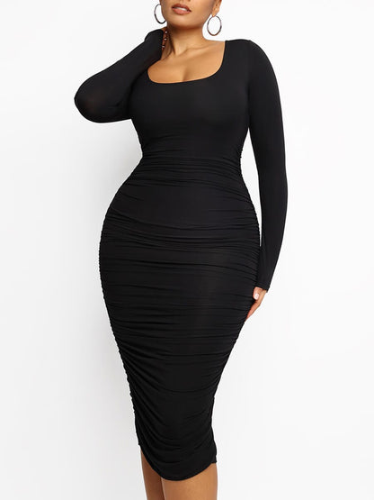 Wholesale Square-neck Long-sleeve Bodycon Tummy control Dress