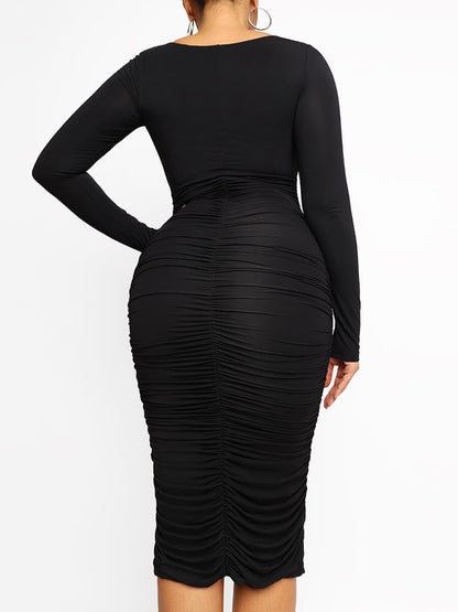 Wholesale Square-neck Long-sleeve Bodycon Tummy control Dress