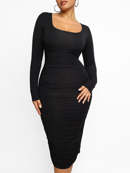 Wholesale Square-neck Long-sleeve Bodycon Tummy control Dress