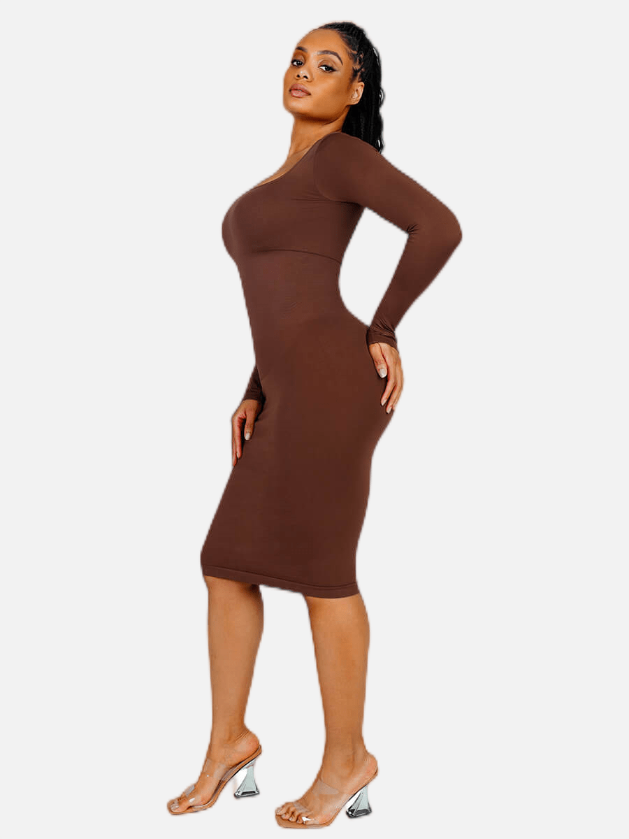 Wholesale Seamless Square Neck Long Sleeve Dress