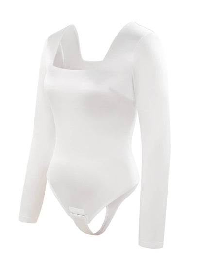 Wholesale Square Neck Long Sleeve Sleek Thong Bodysuit