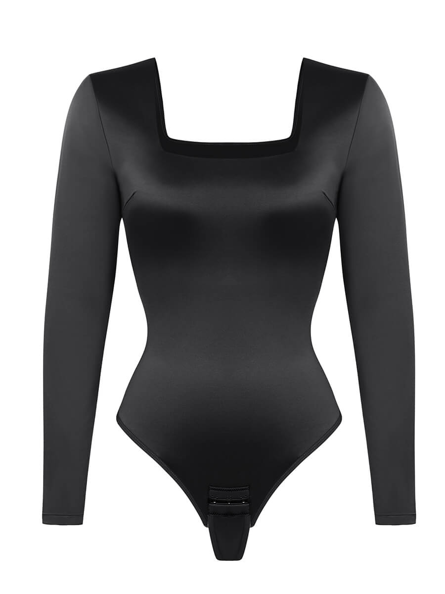 Wholesale Square Neck Long Sleeve Sleek Thong Bodysuit