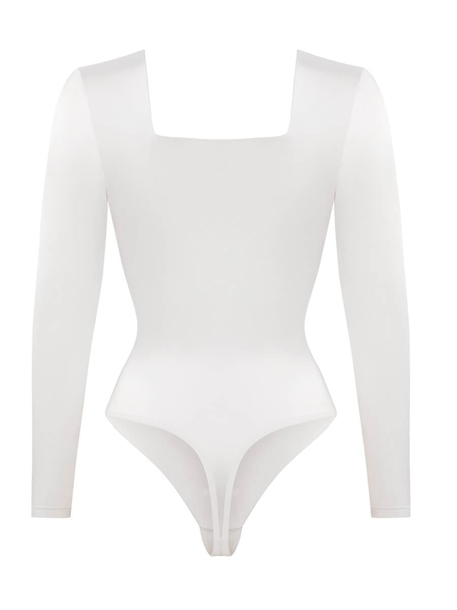 Wholesale Square Neck Long Sleeve Sleek Thong Bodysuit