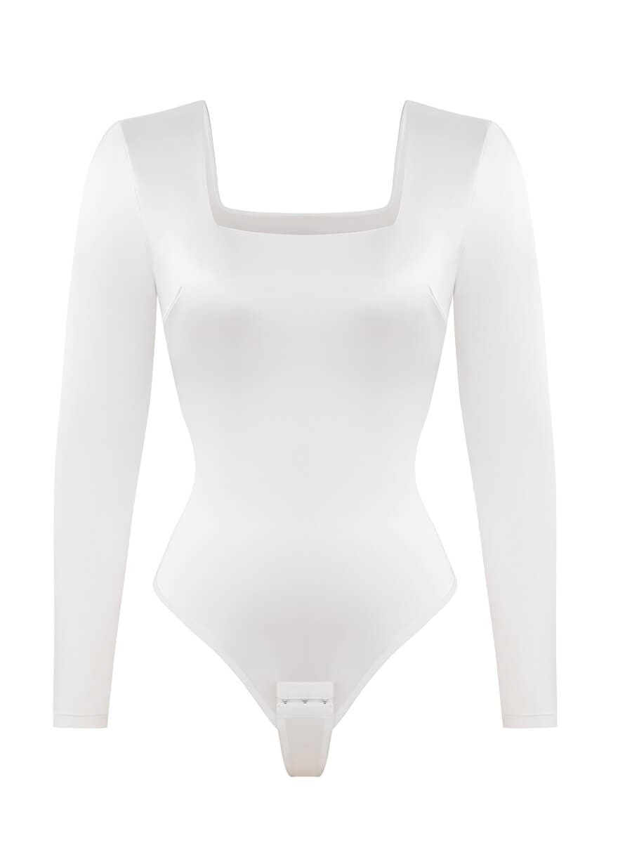 Wholesale Square Neck Long Sleeve Sleek Thong Bodysuit