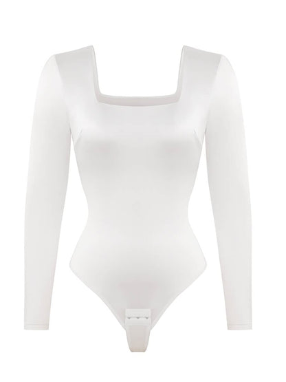 Wholesale Square Neck Long Sleeve Sleek Thong Bodysuit