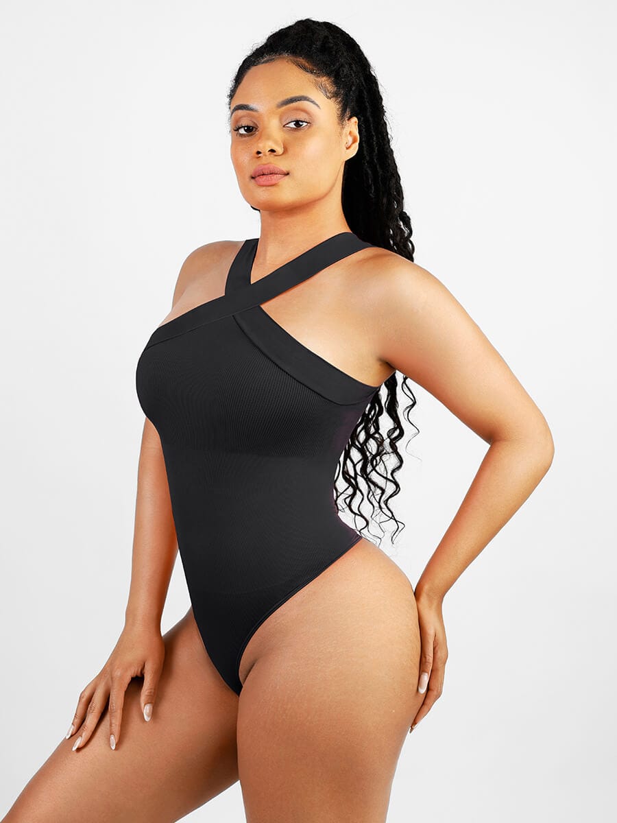 Wholesale Seamless Crossover Halter Thong Bodysuit