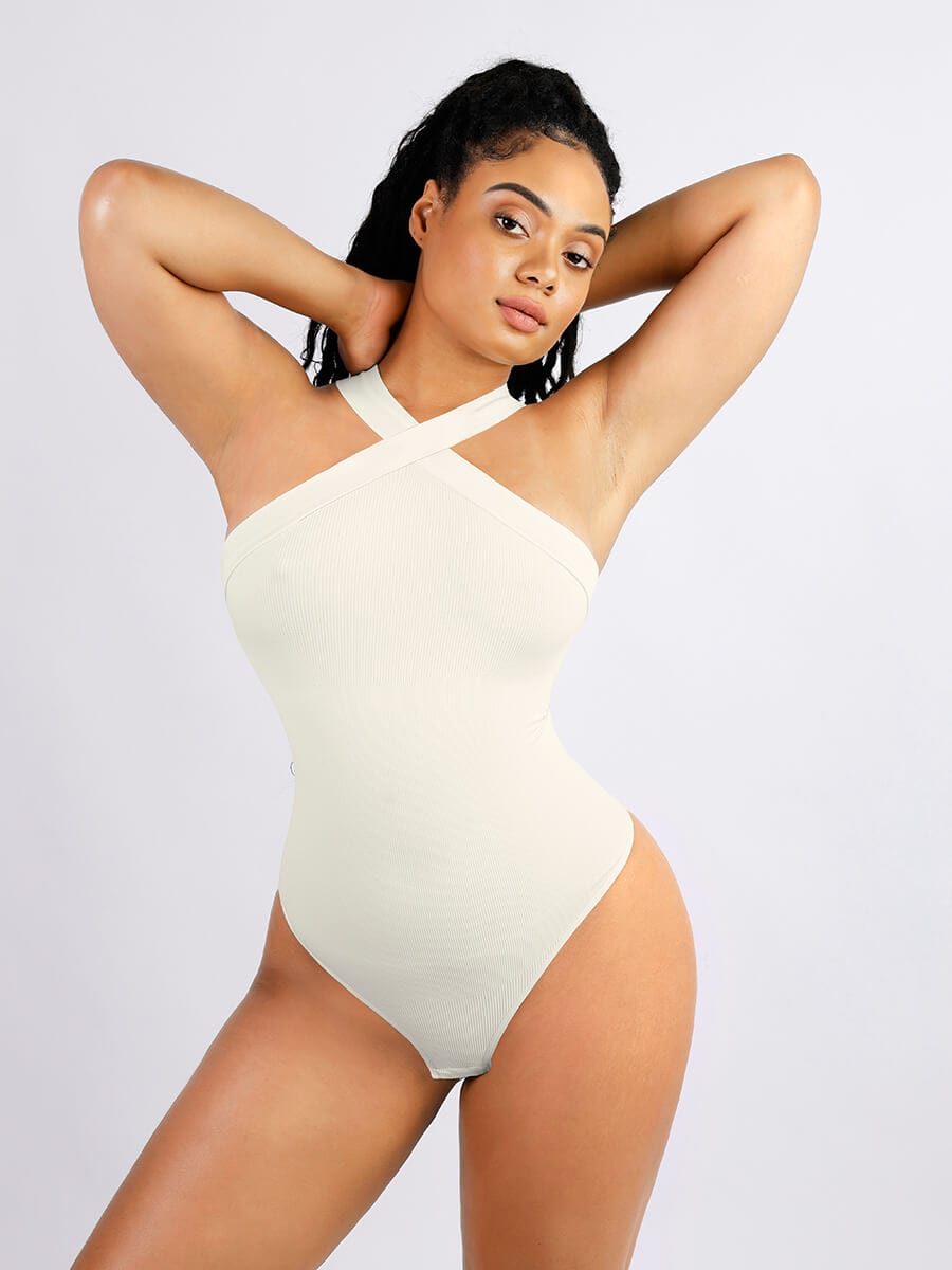 Wholesale Seamless Crossover Halter Thong Bodysuit