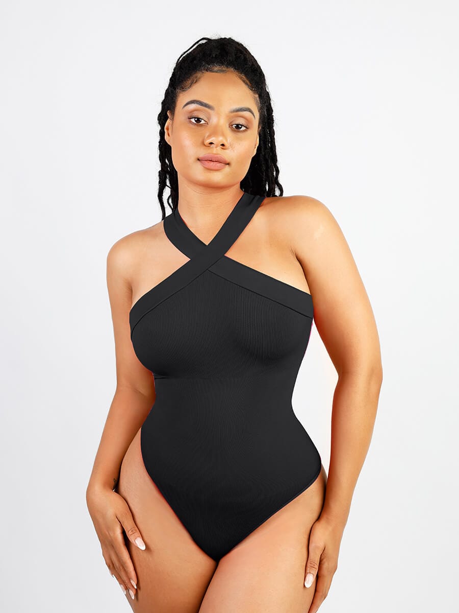 Wholesale Seamless Crossover Halter Thong Bodysuit