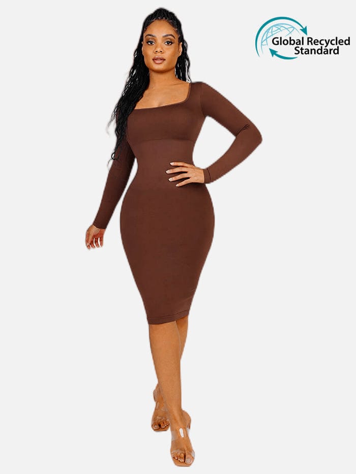 Wholesale Seamless Square Neck Long Sleeve Shaper Dress