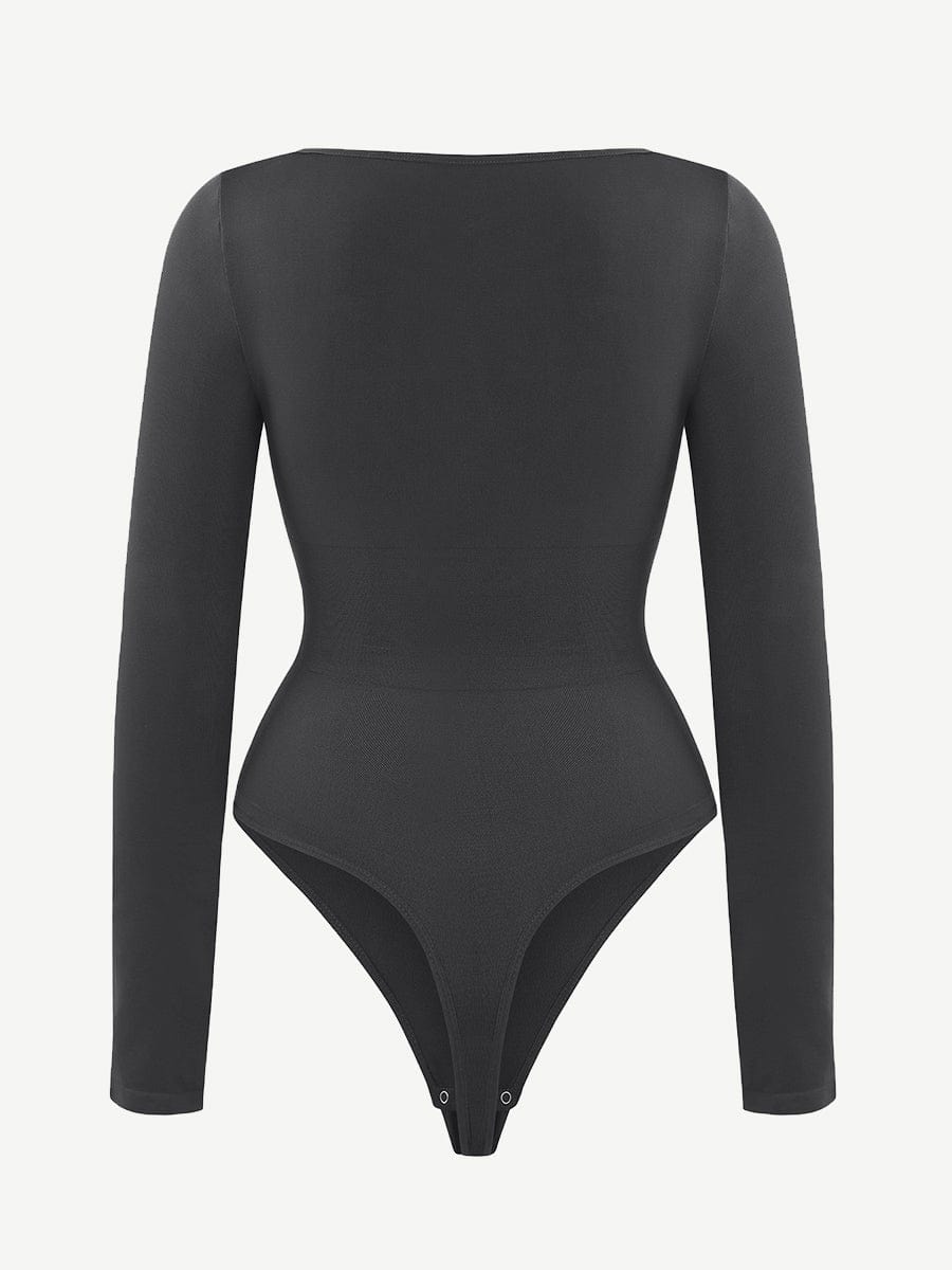 Wholesale Seamless Square Neck Long Sleeve 360° Waist Control Thong Bodysuit