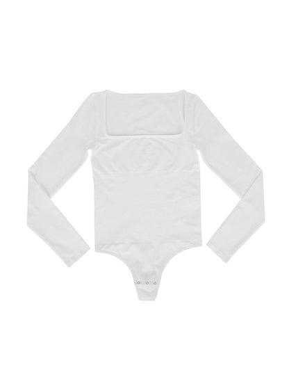 Wholesale Seamless Square Neck Long Sleeve 360° Waist Control Thong Bodysuit