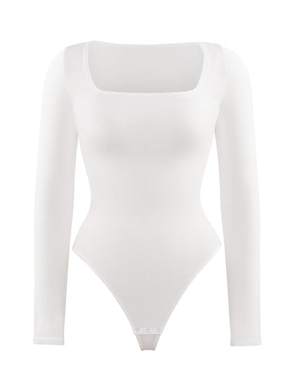 Wholesale Seamless Square Neck Long Sleeve 360° Waist Control Thong Bodysuit