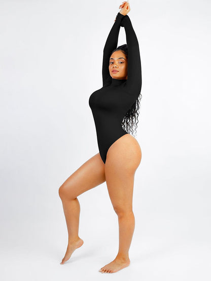 Wholesale Seamless Eco-friendly Turtle Neck Long Sleeve Thong Bodysuit