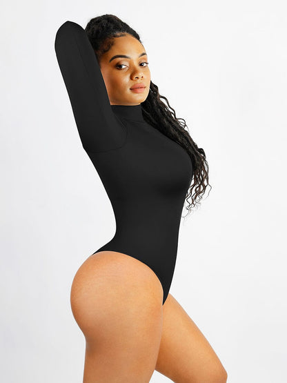 Wholesale Seamless Eco-friendly Turtle Neck Long Sleeve Thong Bodysuit