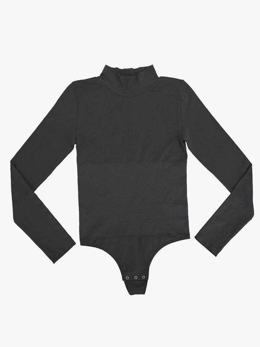 Wholesale Seamless Eco-friendly Turtle Neck Long Sleeve Thong Bodysuit