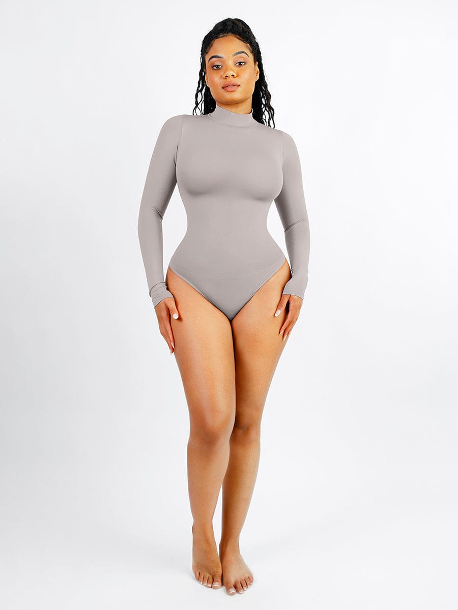 Wholesale Seamless Eco-friendly Turtle Neck Long Sleeve Thong Bodysuit