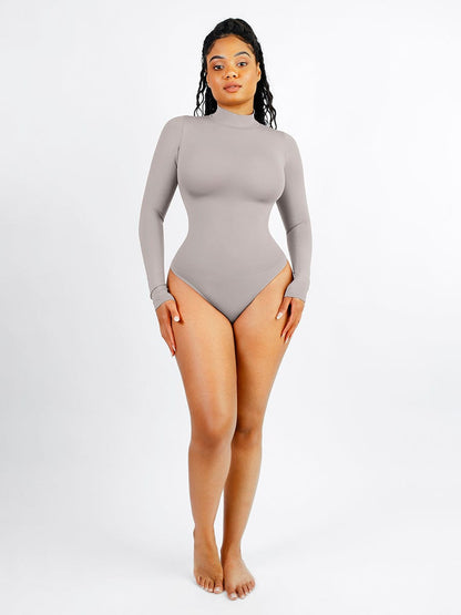 Wholesale Seamless Eco-friendly Turtle Neck Long Sleeve Thong Bodysuit