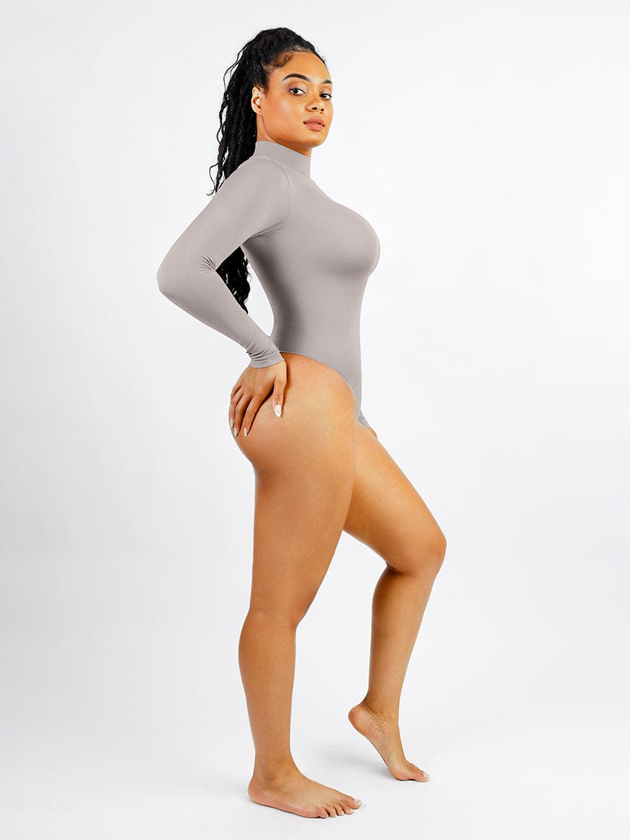 Wholesale Seamless Eco-friendly Turtle Neck Long Sleeve Thong Bodysuit